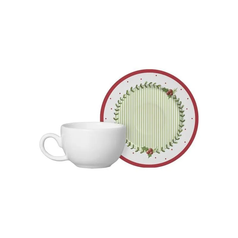 Conjunto Com 6 Xícaras De Café Com Pires Ludic Natal 85ml