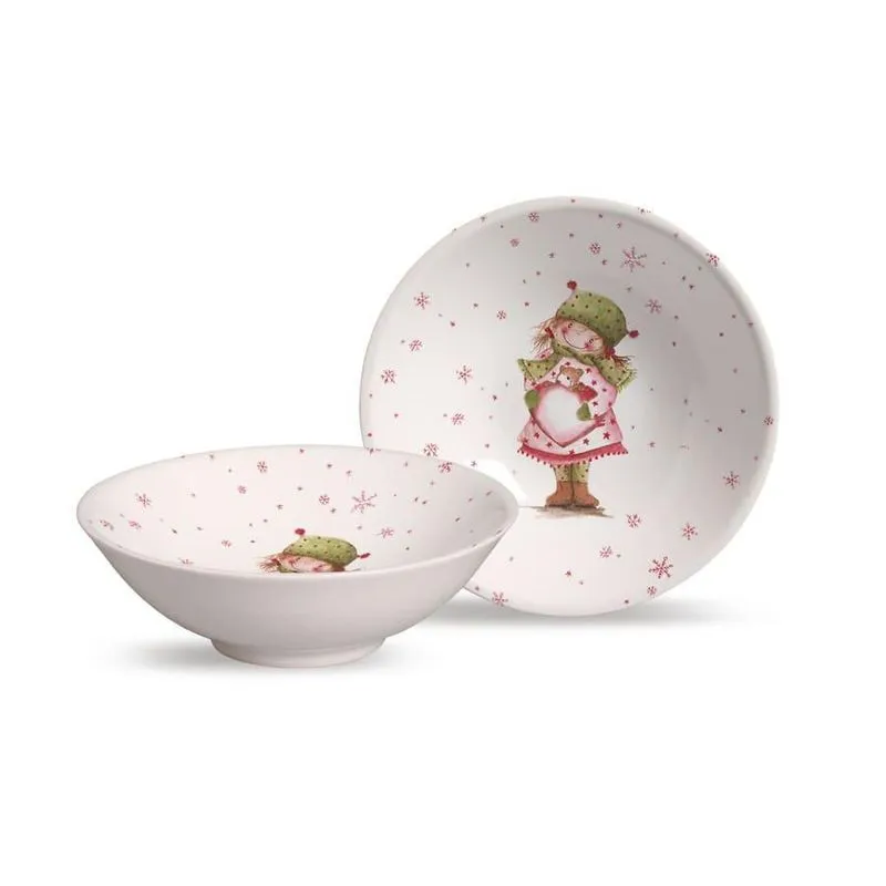 Conjunto 6 Bowls Decorados 300ml Cerâmica Branca 15cm