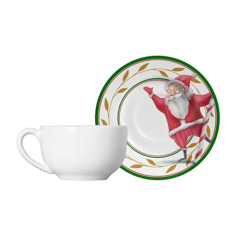 Kit 6 xicara de cha natalina c/ pires ho ho ho alleanza