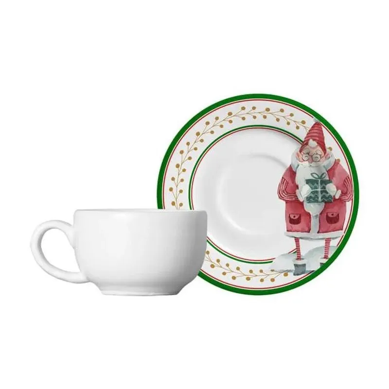 Kit 6 xicara cafe natalina c/ pires ho ho ho alleanza