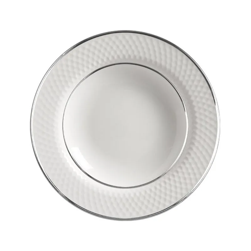 Conjunto 6 Pratos Fundo Relevo Silver Alleanza 25cm Cerâmica