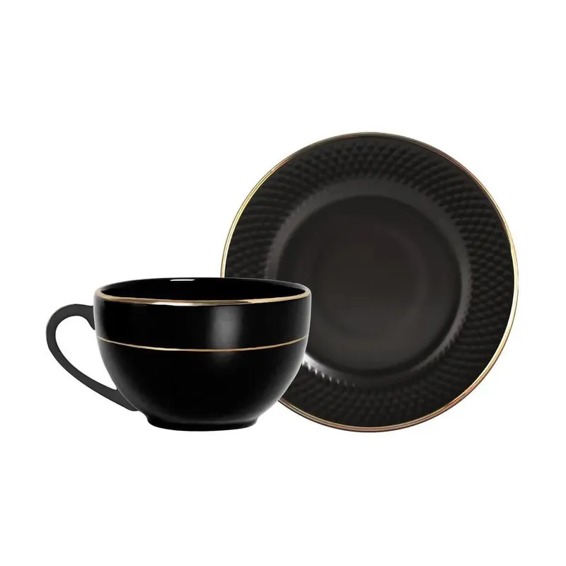 Conj. 6 Xícaras C/ Pires Relevo 250ml - Cerâmica Branca