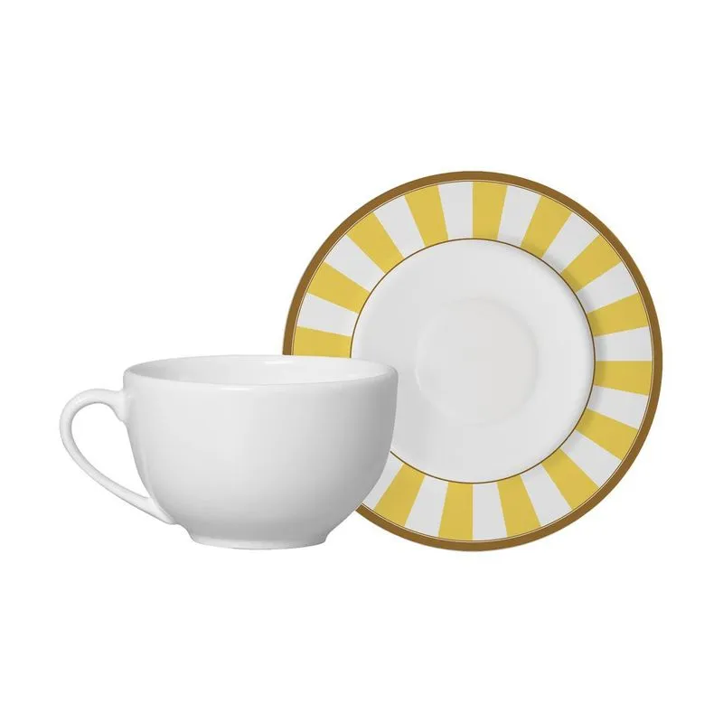 Conjunto Com 6 Xícaras De Chá Com Pires Stipe Amarelo 250ml