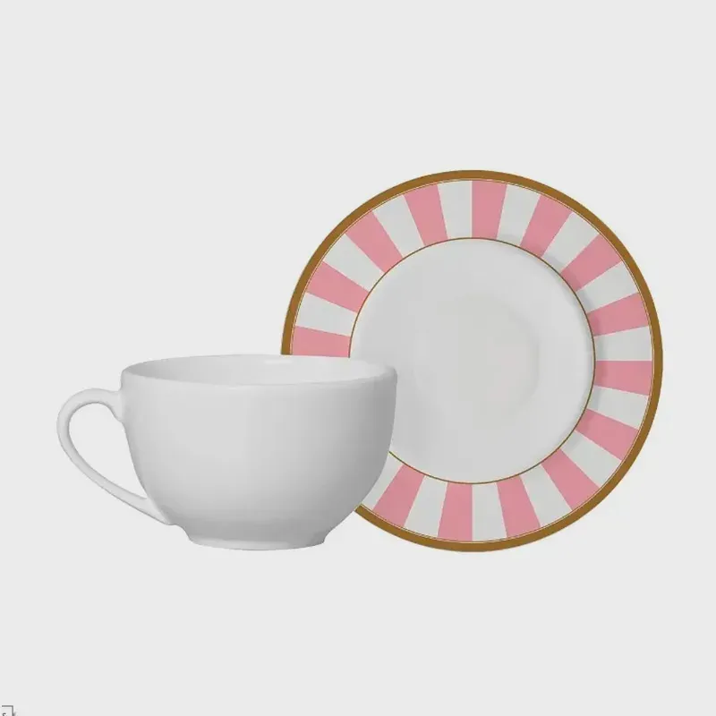 Xicara de Café 85ml com Pires Stripe Rosa 12cm 1213 - Alleanza