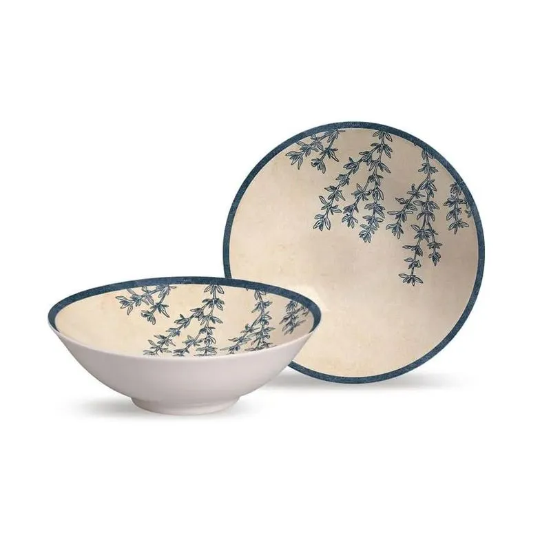 Conjunto 6 Bowls Decorados 300ml Cerâmica Branca