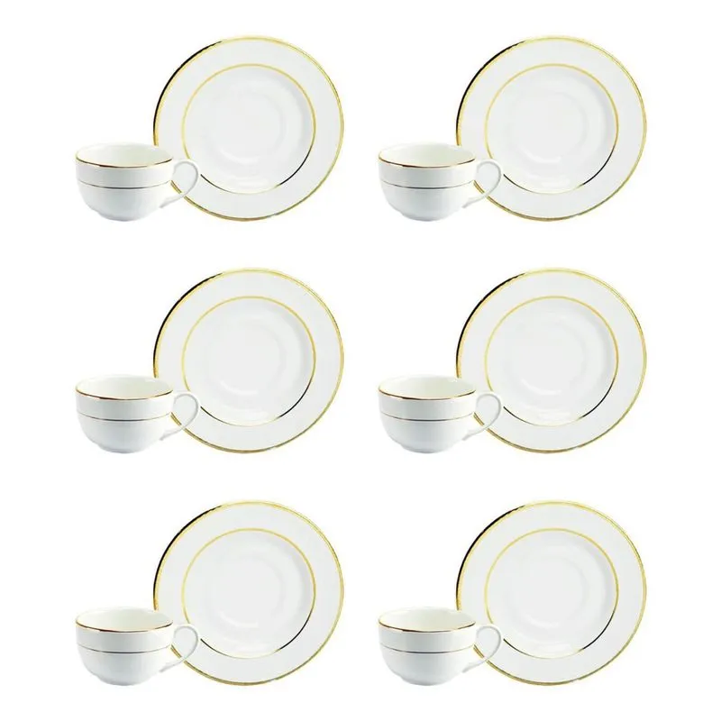 Conjunto De 6 Xícaras De Café Com Pires Ouro
