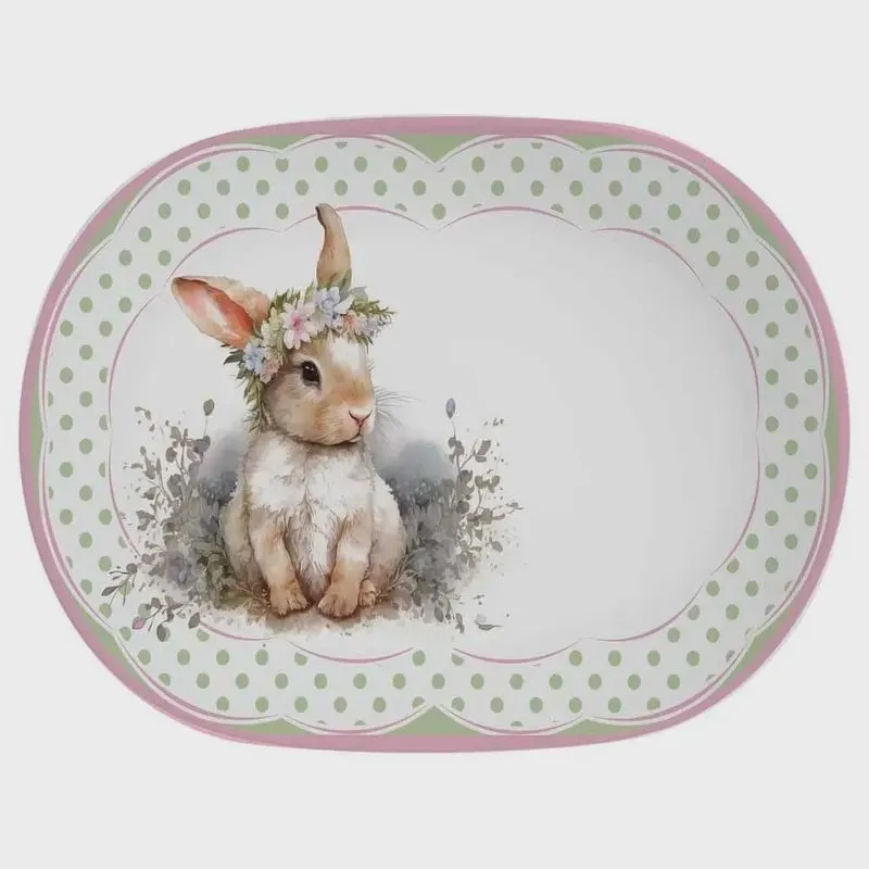 Travessa Oval em Cerâmica Coelha Agnes 34cm Alleanza