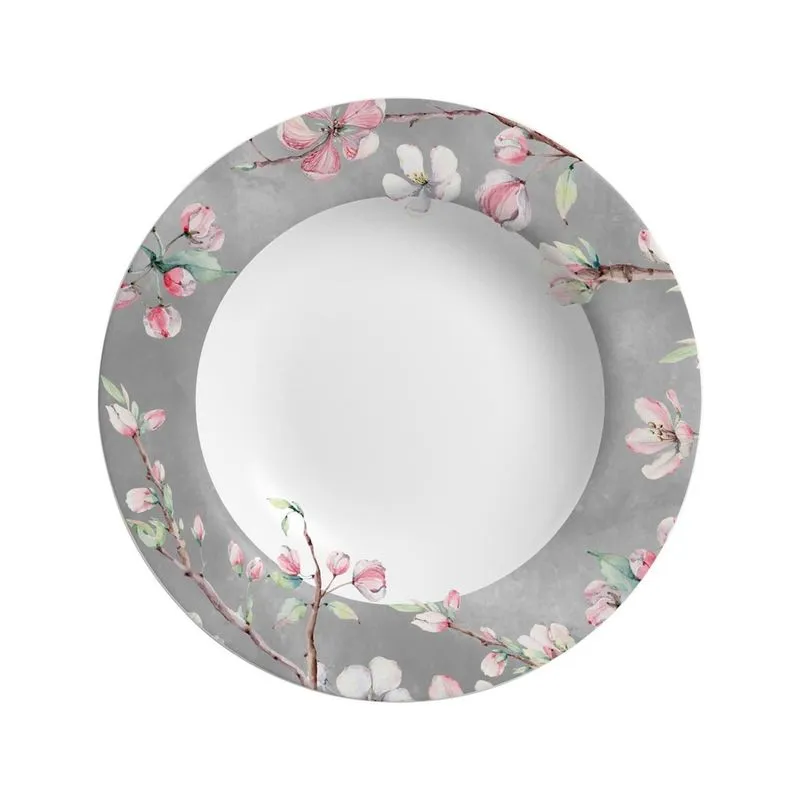 Conjunto Com 6 Pratos Fundo Colecao Sakura Kika Sato 25Cm