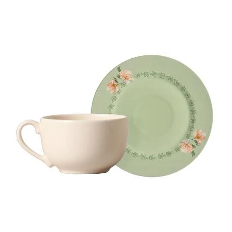 Conjunto 6 Xícaras De Chá 6 Pires Magnolia By Aurora 250 Ml