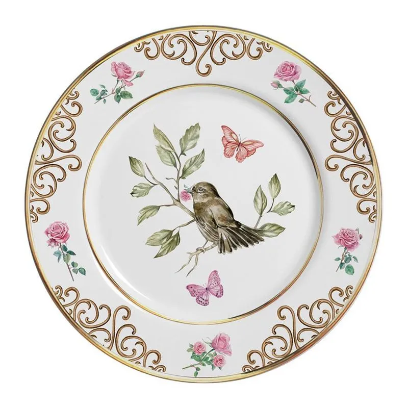Conjunto Com 6 Pratos Raso Sweet Bird Filete Ouro 29cm