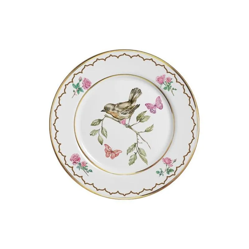 Conjunto 6 Pratos De Sobremesa Sweet Bird Filete Ouro 21Cm