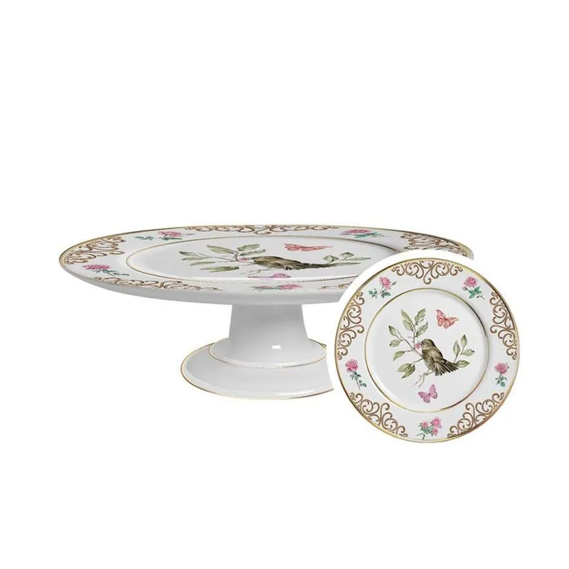 Boleira Média Sweet Bird Filete Ouro 29 Cm Em Cerâmica