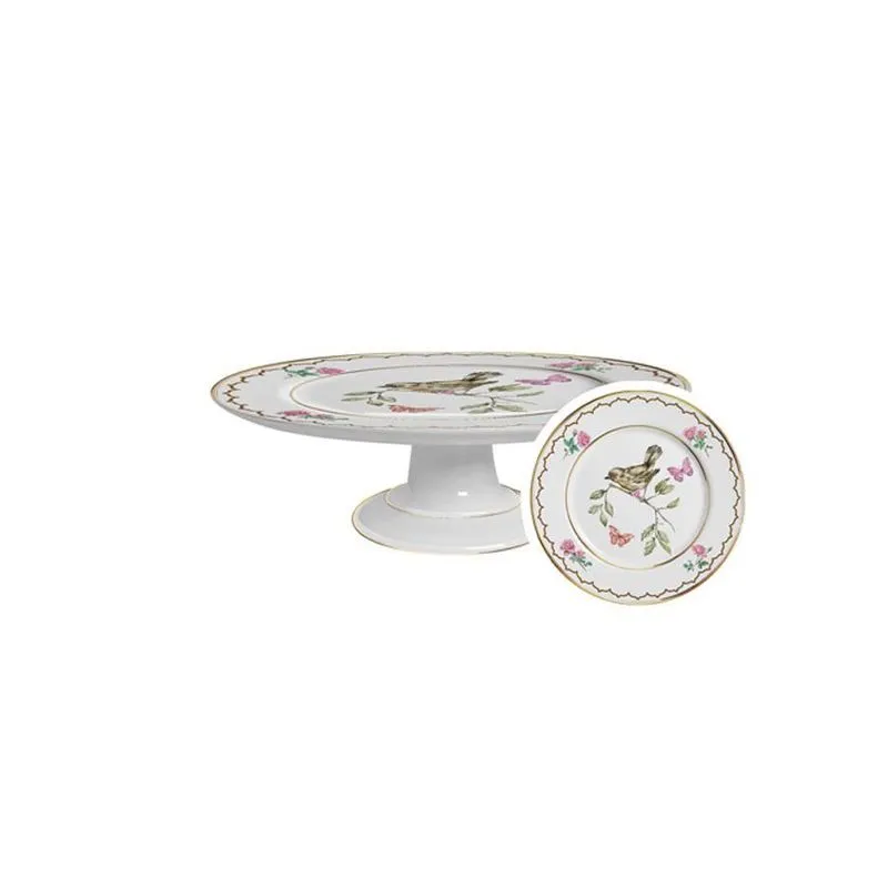 Boleira Pequena Sweet Bird Filete Ouro 21 Cm Em Cerâmica