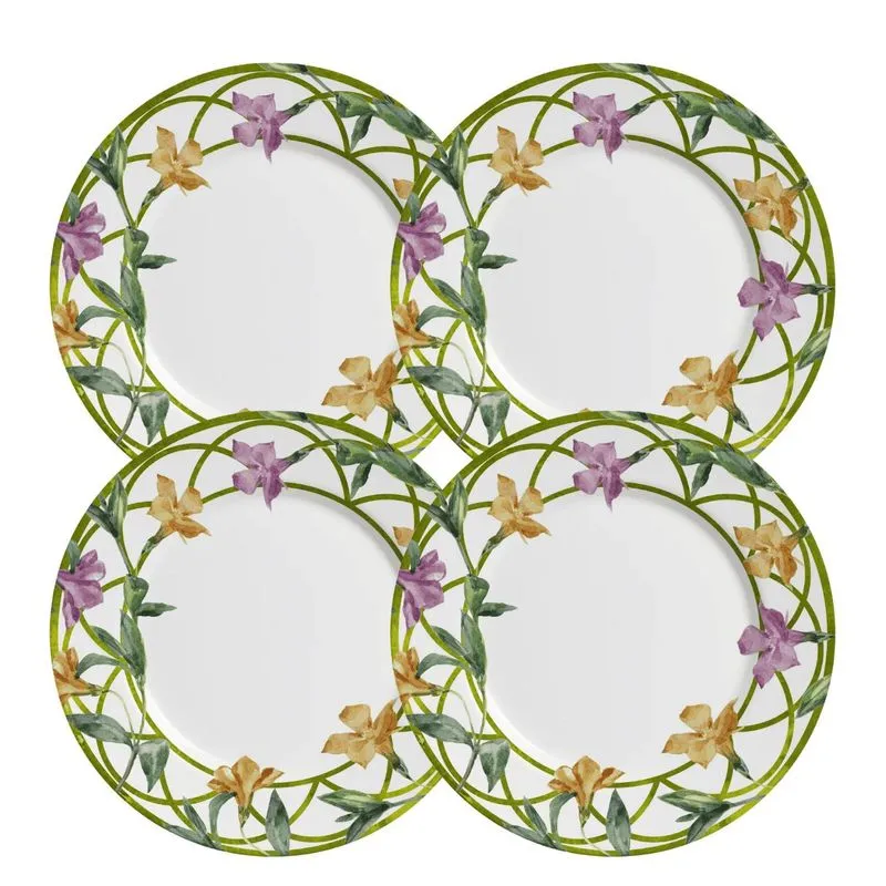 Jogo De Pratos Sobremesa 21cm 4 Peças Campos Cerâmica Floral