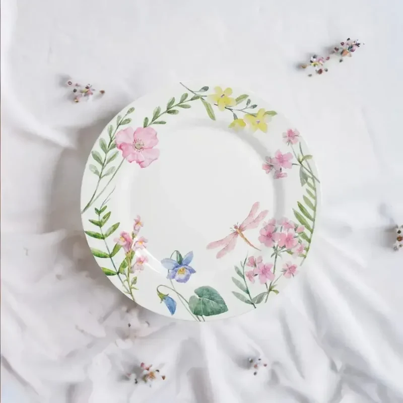 Jogo 6 Pratos de Sobremesa Cerâmica Faiança Floré 21cm Alleanza