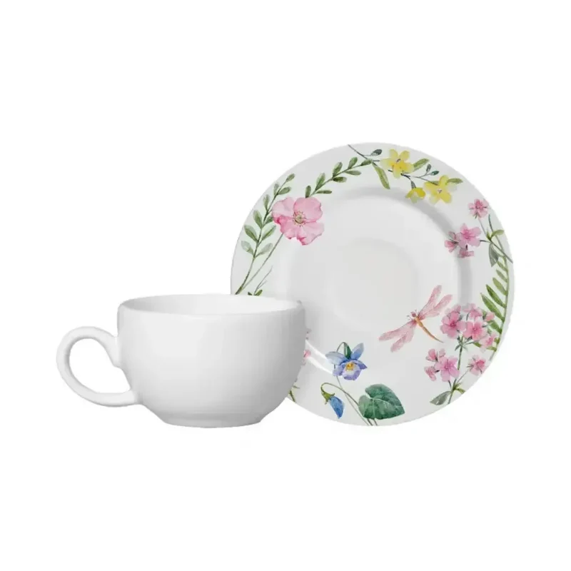 Jogo 6 Xicaras de Café com Pires Cerâmica Faiança Floré 85ml Alleanza