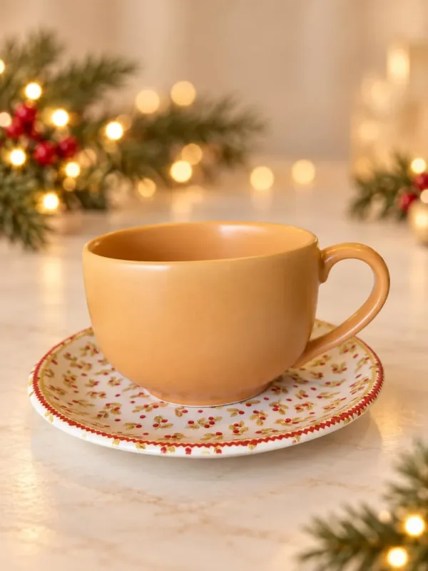 Unidade Xícara de Chá com Pires Estampa Papai Noel Abraço de Natal 300ml - Alleanza AVULSA