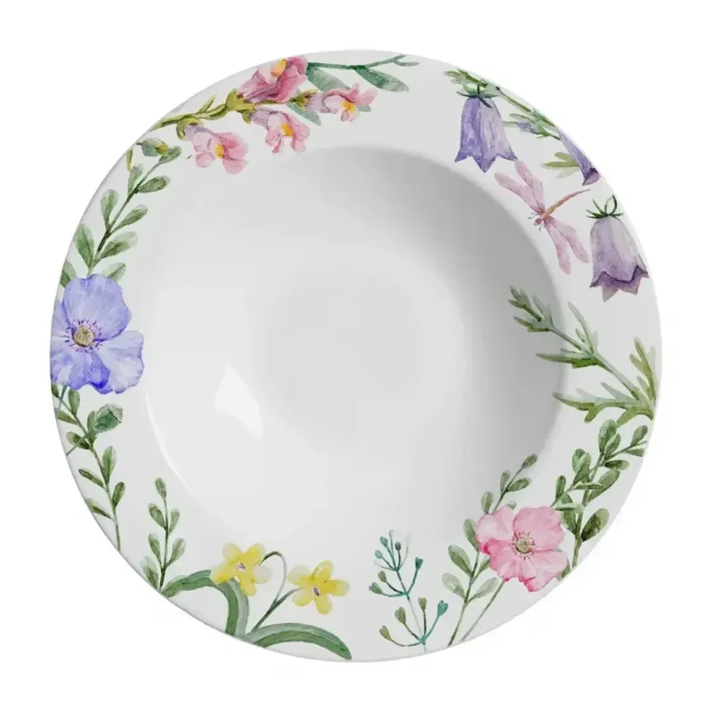 Jogo 6 Pratos Fundos Cerâmica Faiança Floré 25cm Alleanza