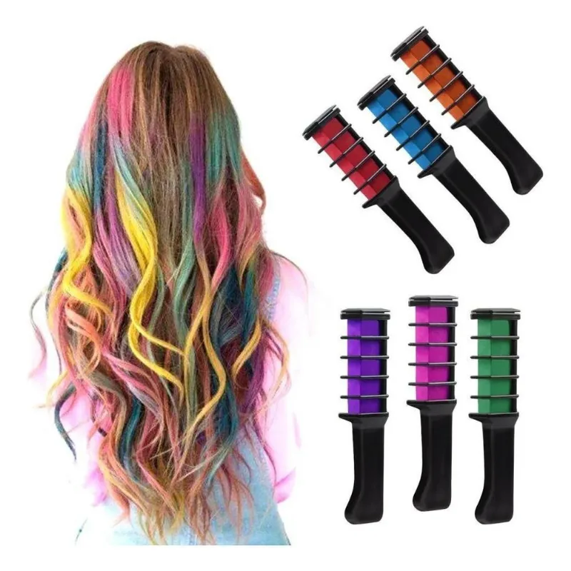 6 Pente Com Giz Colorido Para Pintar Cabelo / Hair Chalking