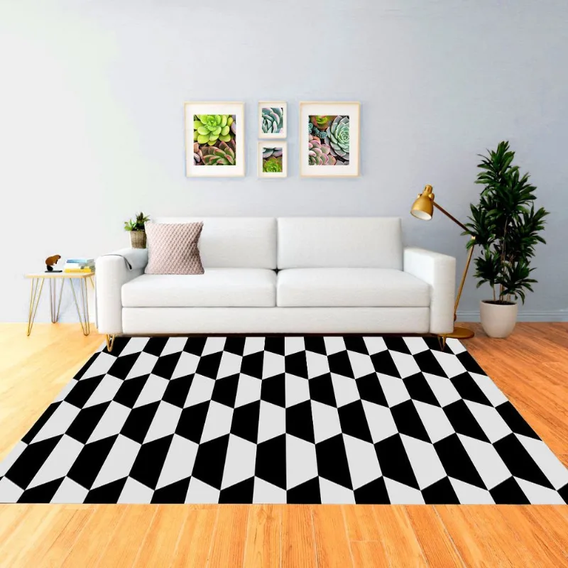 Tapete Mosaico Prism Antiderrapante 100 x 140 cm Preto e Branco Casa Dona