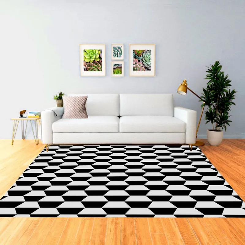 Tapete Mosaico Prism Antiderrapante 140 x 200 cm Preto e Branco Casa Dona