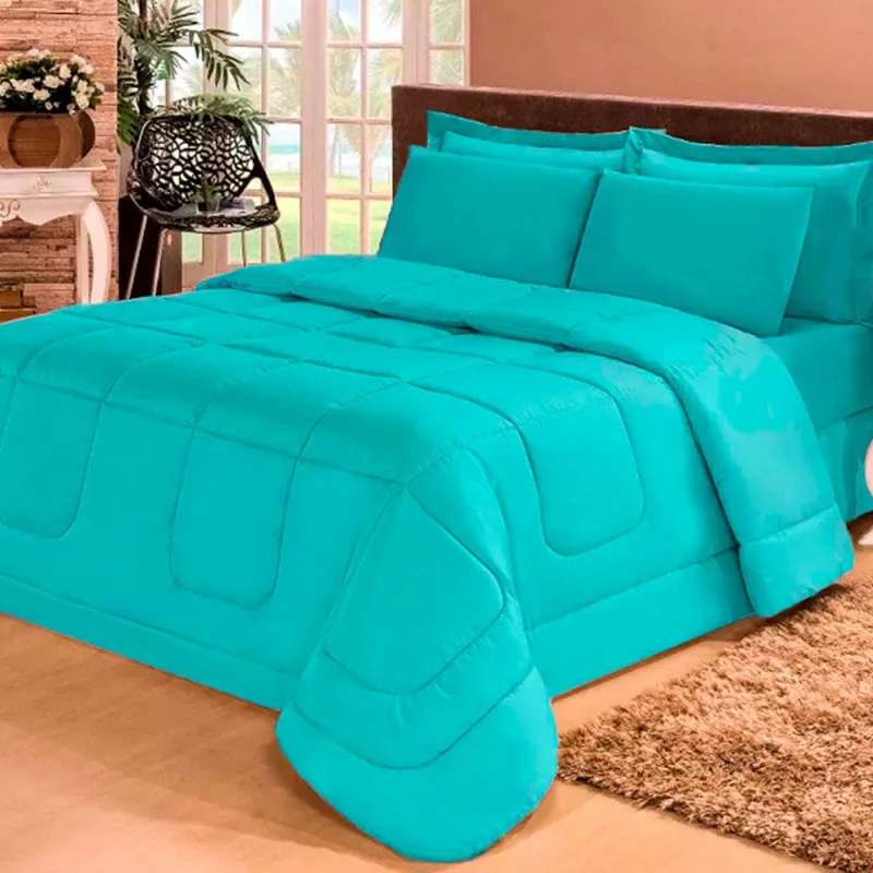 Kit Edredom Confort Casa Dona Dupla Face Casal Queen 6 Pçs Com Lençol Tiffany