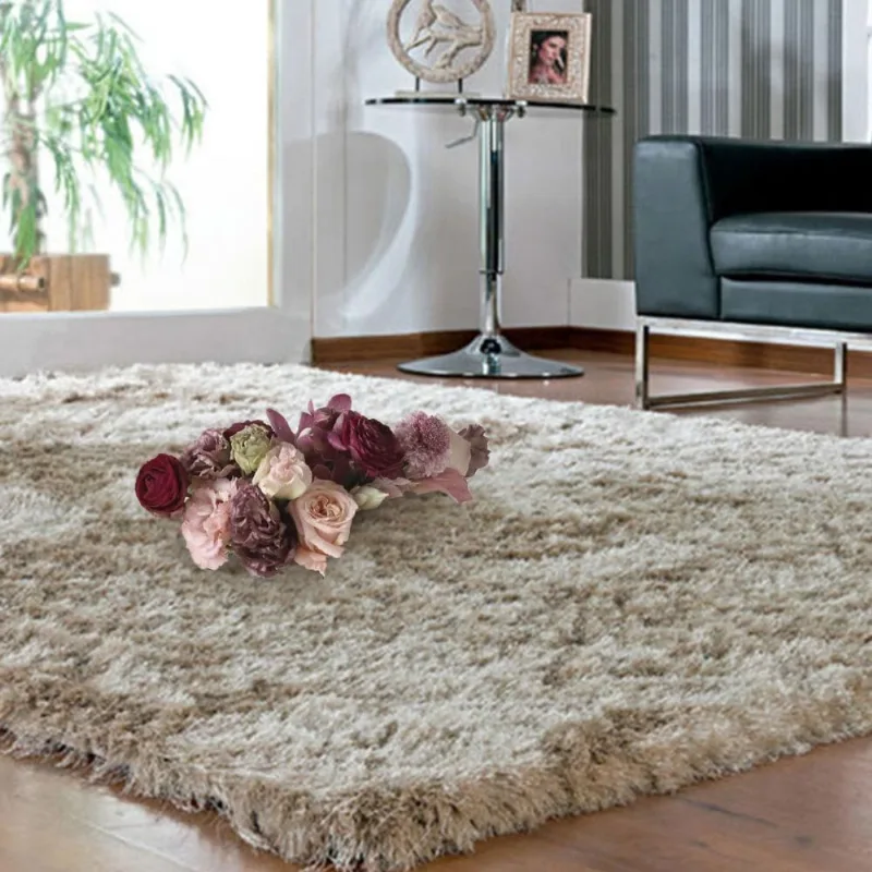 Tapete Apolo Peludo e Liso Casa Dona 150cmx200cm Bege