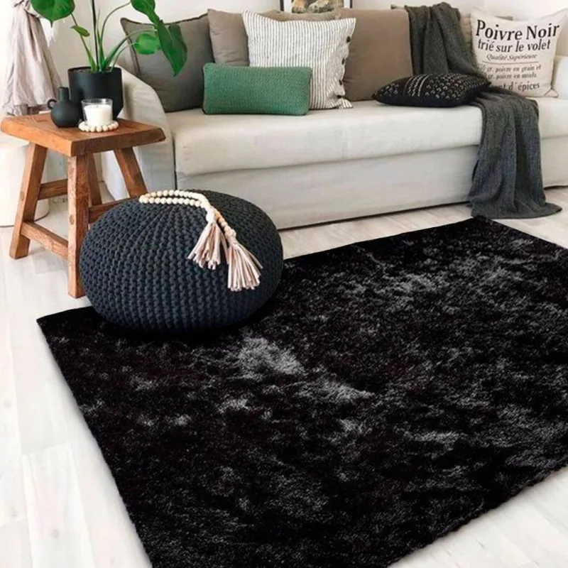 Tapete Para Sala Peludo Fofinho 1,00mx1,50m Preto Casa Dona