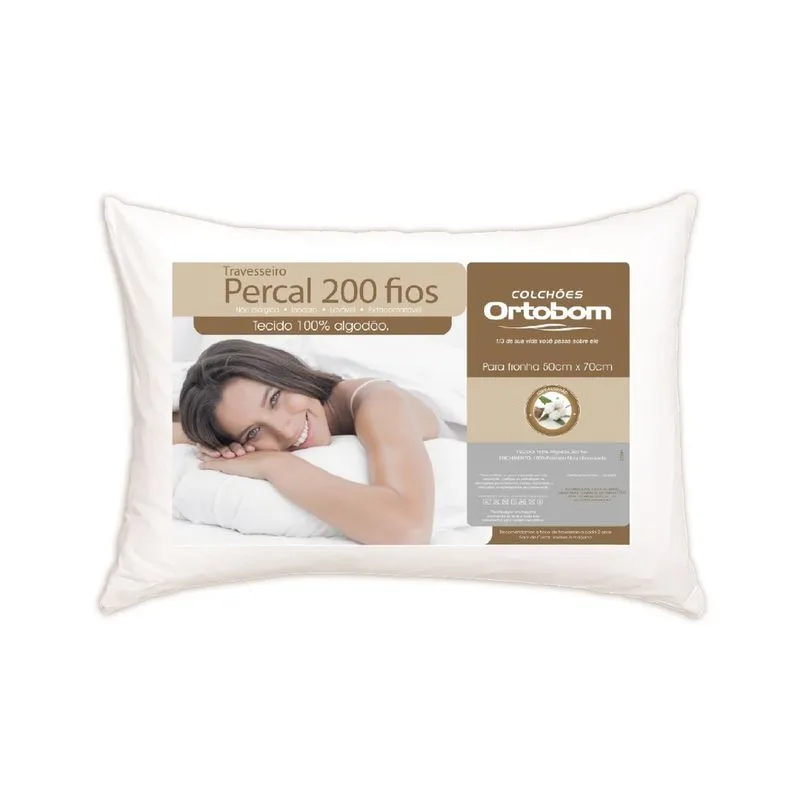 Travesseiro Antialérgico e Antiácaro 100% Algodão Percal 200 Fios Branco Ortobom