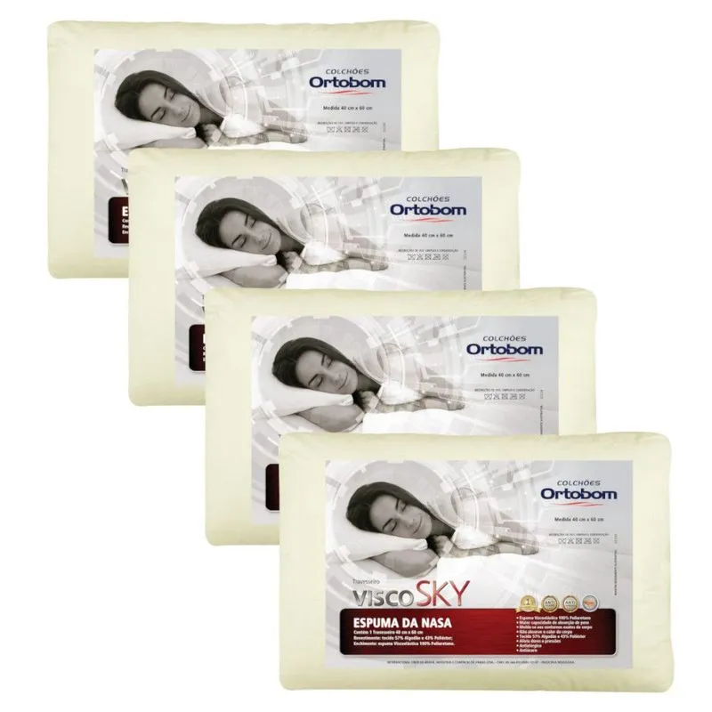 Kit 4 Travesseiros Antialérgico e Antiácaro Visco Sky Ortobom