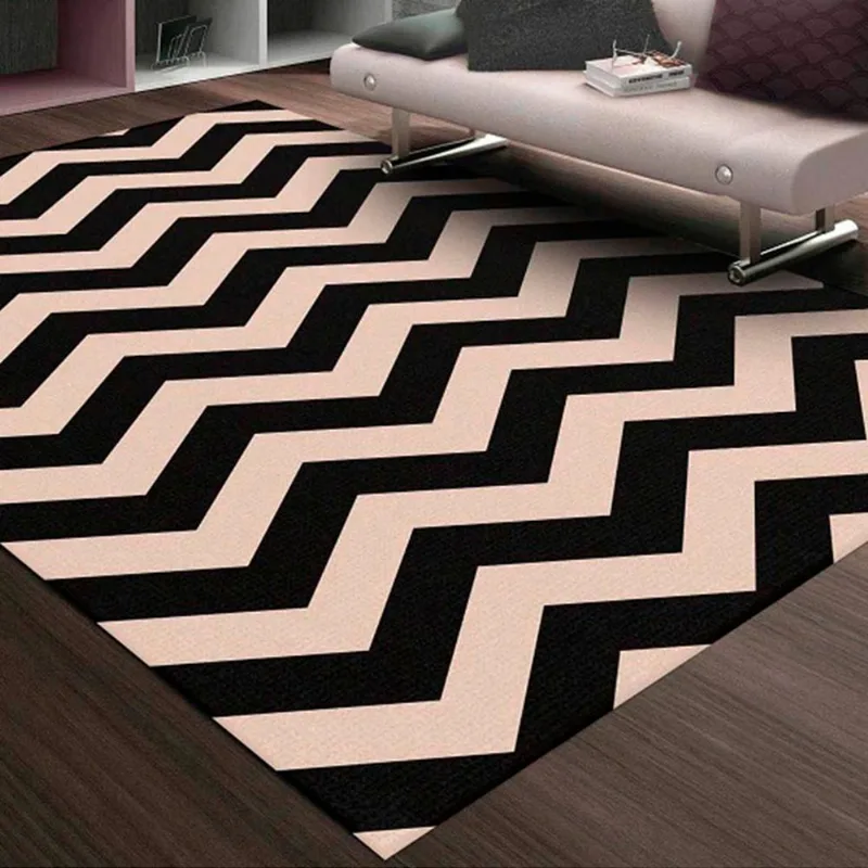 Tapete Chevrom Antiderrapante Sua Casa Moderna 140x200cm Preto e Bege Casa Dona