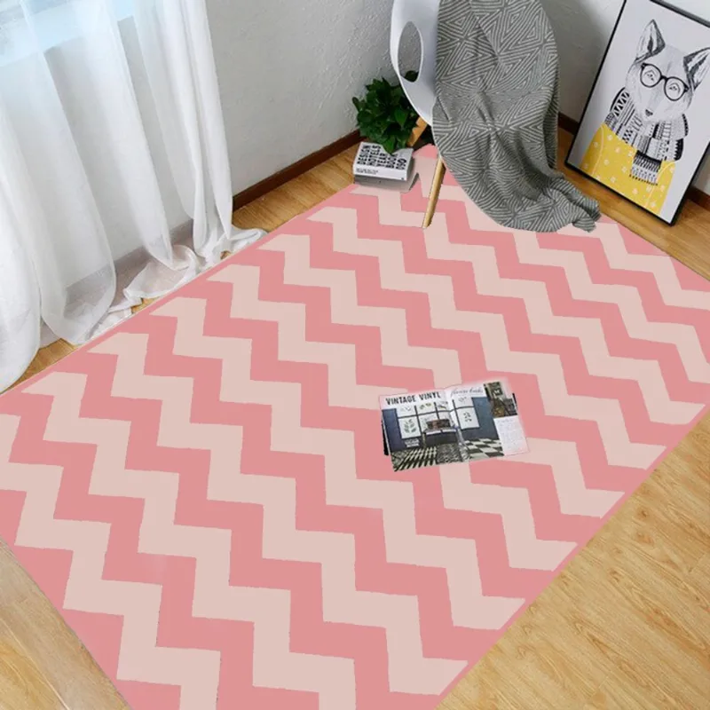 Tapete Chevrom Sala Quarto Antiderrapante Impermeável Moderno Rosa 100 X 140cm