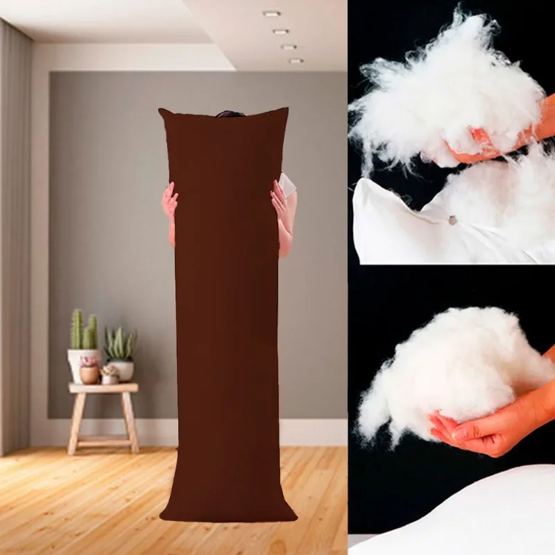 Travesseiro de Corpo Algodão Fibra Plumada + Capa Protetora 137x42cm Casa Dona