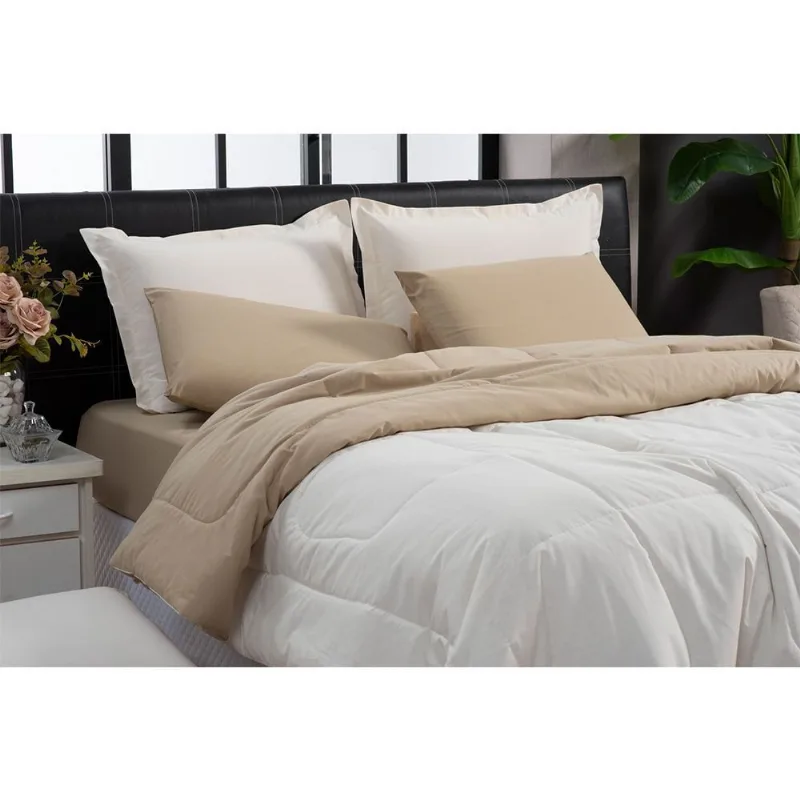 Kit Edredom Sensação 100% Algodão Dupla Face Queen Capuccino E Branco 3 Peças Casa Dona