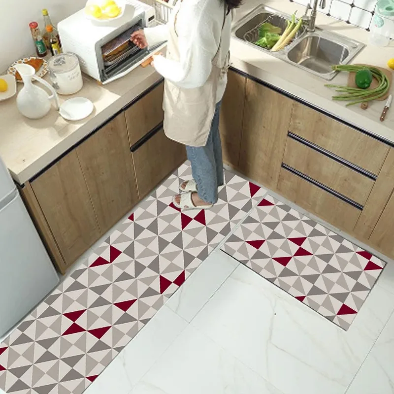 PASSADEIRA TAPETE COZINHA CORREDOR STANDARD TRIÂNGULOS ANTIDERRAPANTE 66X240cm CINZA E VINHO CASA DONA