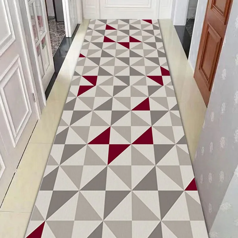 TAPETE PASSADEIRA COZINHA CORREDOR GEOMÉTRICO TRIÂNGULOS ANTIDERRAPANTE 66X240cm CINZA E VINHO CASA DONA