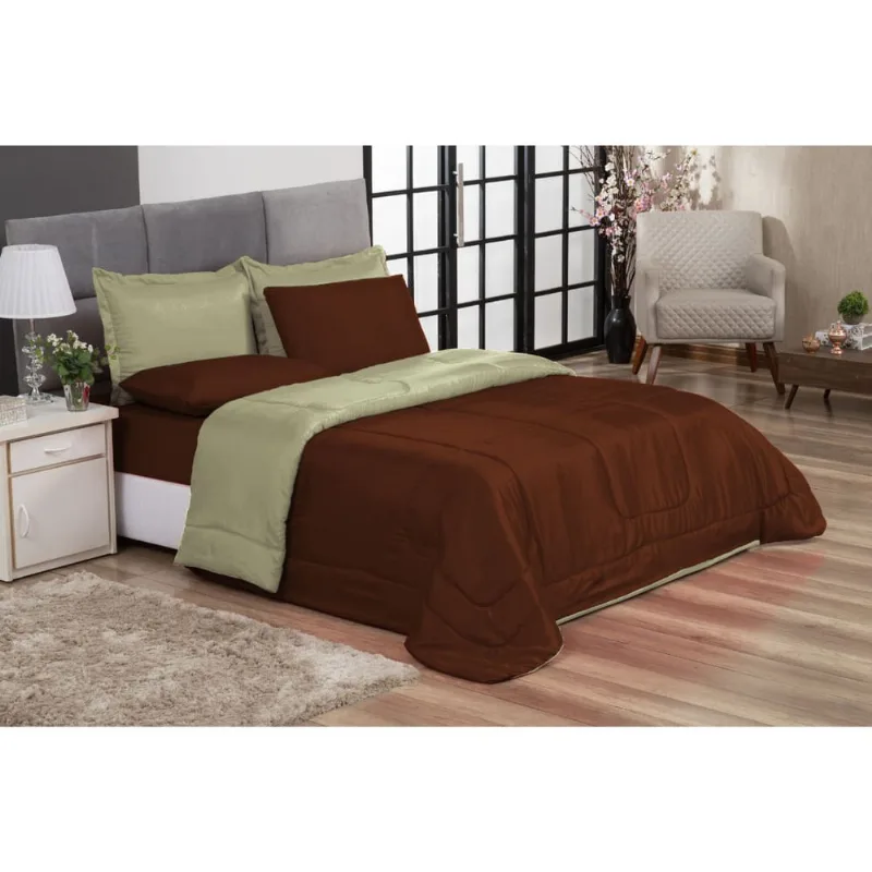 Cobre Leito Conjunto de Cama 6pçs fronha + lençol Tabaco e Caqui Exclusivo