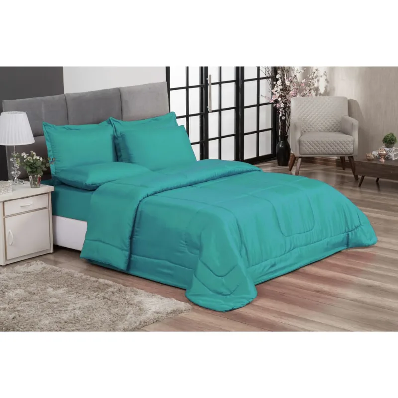 Kit Edredom Casal Queen + Jogo de Lençol 06 peças Aconchego Dupla Face Casa Dona Tiffany