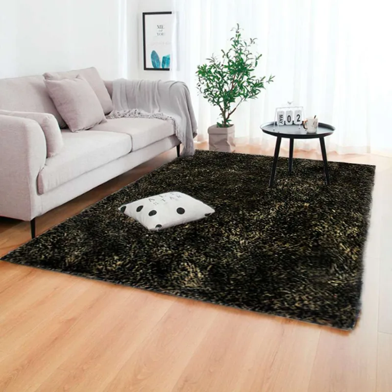 Tapete Sala Quarto e Escritório Felpudo Shaggy Altura Pelo 40mm 2,0 x 3,0 m Preto e Bege Casa Dona