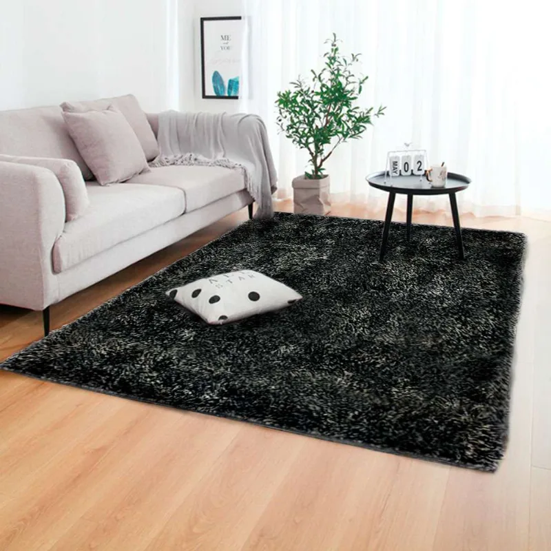 Tapete Sala Quarto e Escritório Felpudo Shaggy Altura Pelo 40mm 2,0 x 3,0 m Preto e Cinza Casa Dona