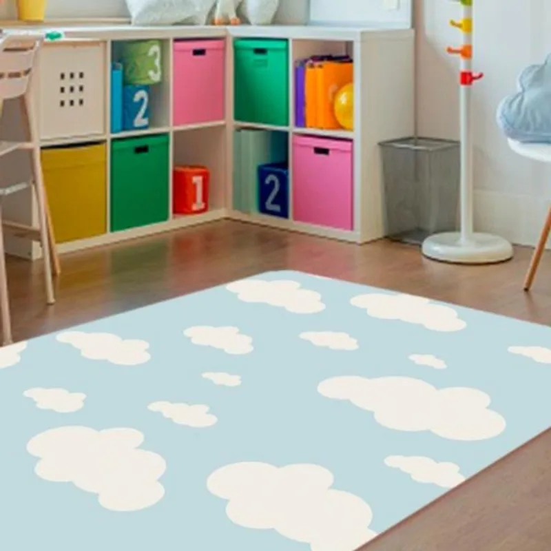 Tapete Infantil Estampa Nuvens Antiderrapante e Antialérgico 1,0 x 1,4 Metros Azul Casa Dona