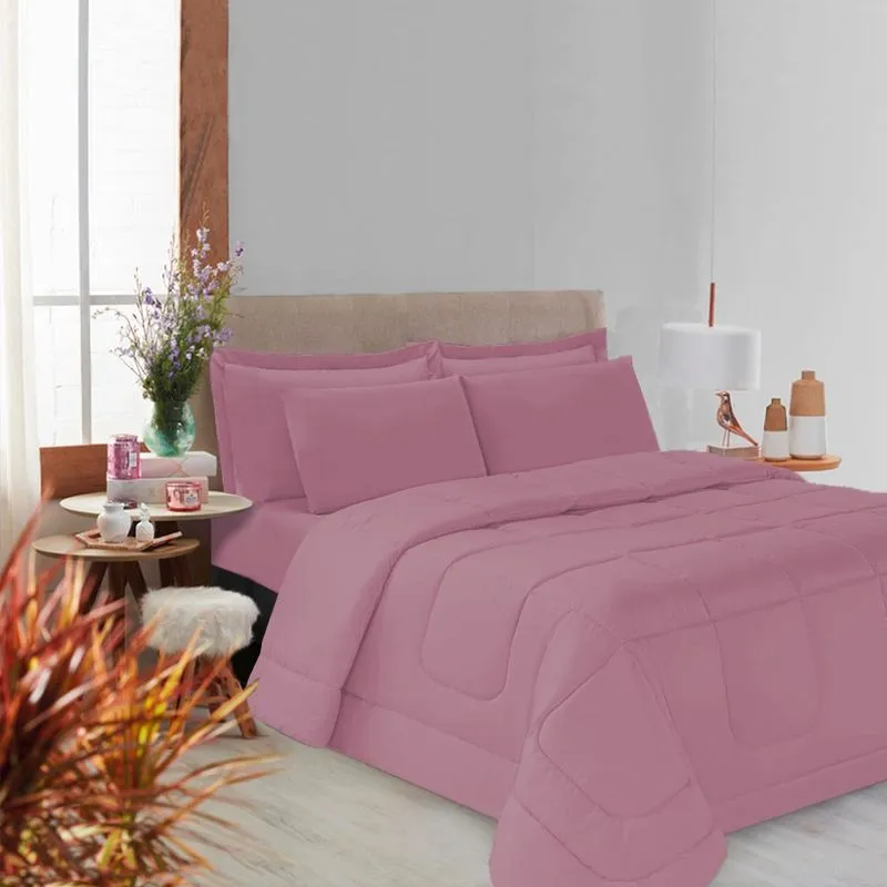 Kit 3 Pçs Aconchego Dupla Face Casal Queen Rose