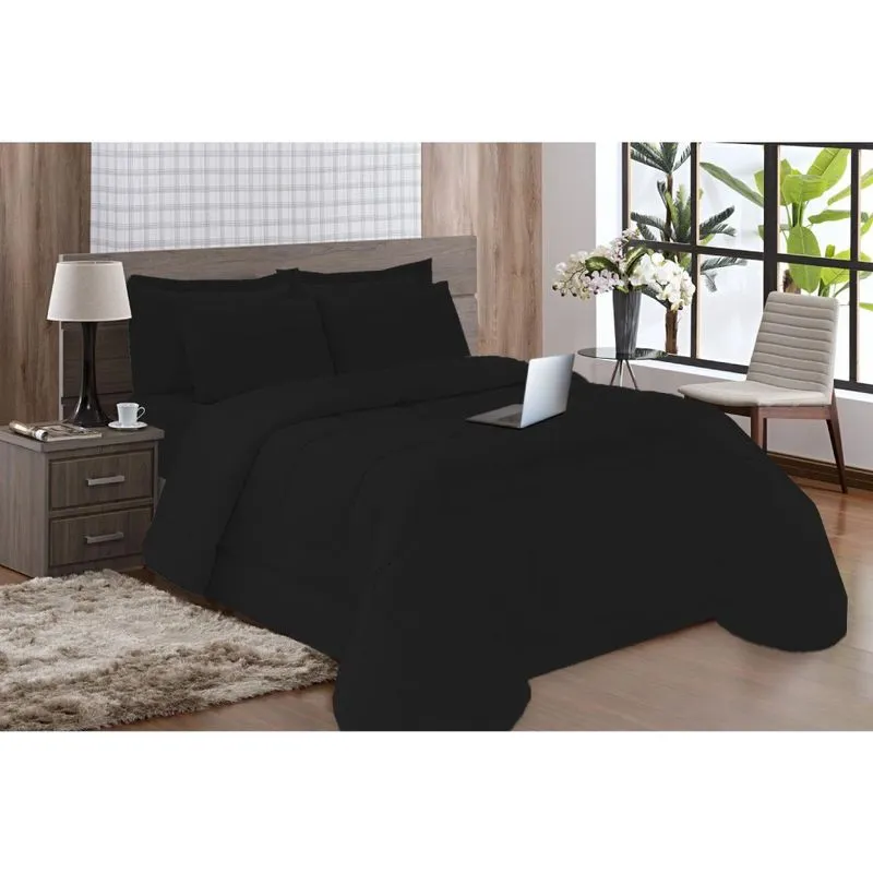 Kit 5 Pçs Aconchego Dupla Face Queen Preto
