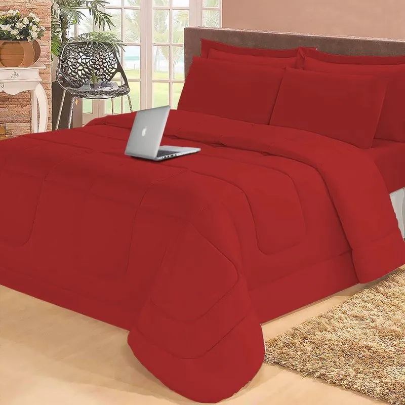 Jogo de Cama Queen com Edredom Lençol Fronha Função Cobre Leito e Cobertor