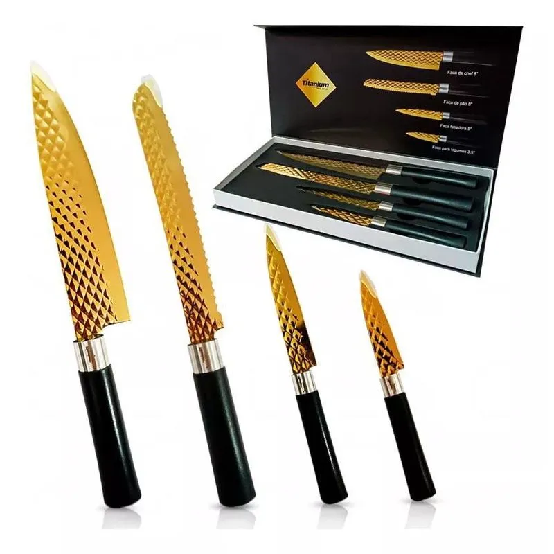 Jogo De Facas 7 Peças Titanium Gourmet Tábua E Porta Facas