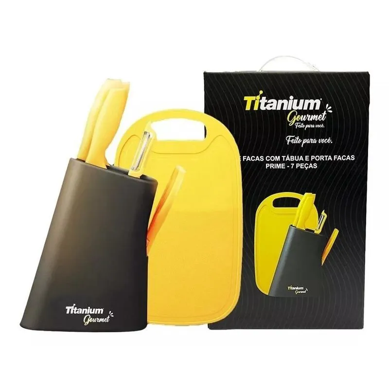Jogo De Facas 7 Peças Titanium Gourmet Tábua E Porta Facas