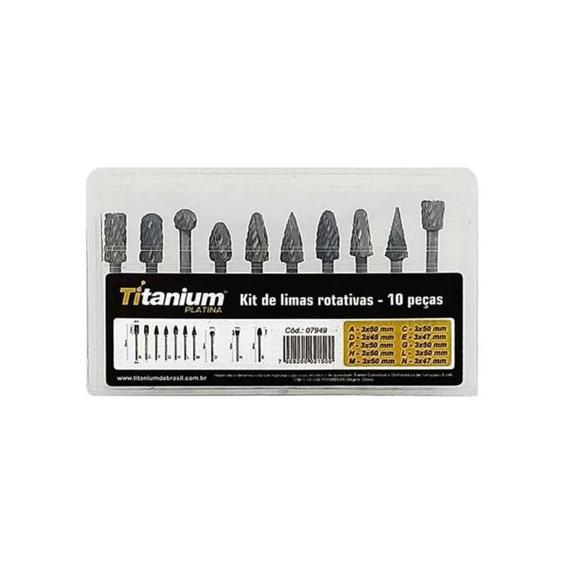Jogo de Limas Rotativas Titanium 10 Peças
