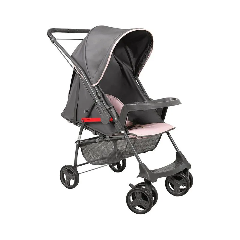 Carrinho de Bebê Berço Galzerano 6 Rodas Suporta Crianças de até 15Kg Sorano 1065GRR Rosa e Cinza