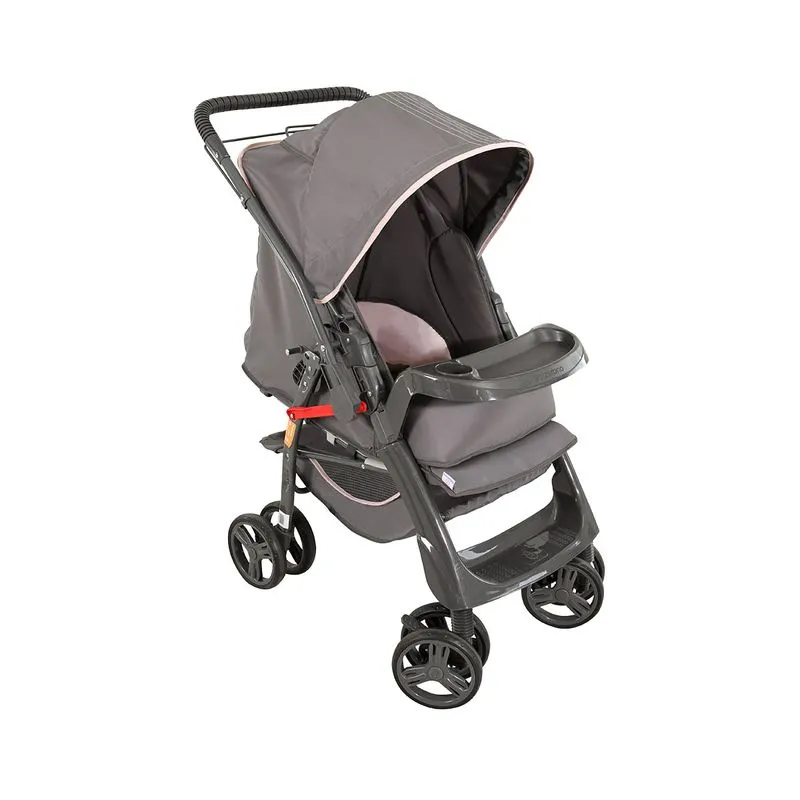 Carrinho de Bebê Berço Galzerano 8 Rodas Suporta Crianças de até 15Kg Pegasus 1345GRR Rosa e Cinza