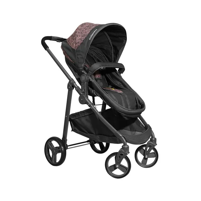 Carrinho de Bebê Berço Galzerano 4 Rodas Suporta Crianças de até 15Kg Olympus 1440GRO Preto e Rosa